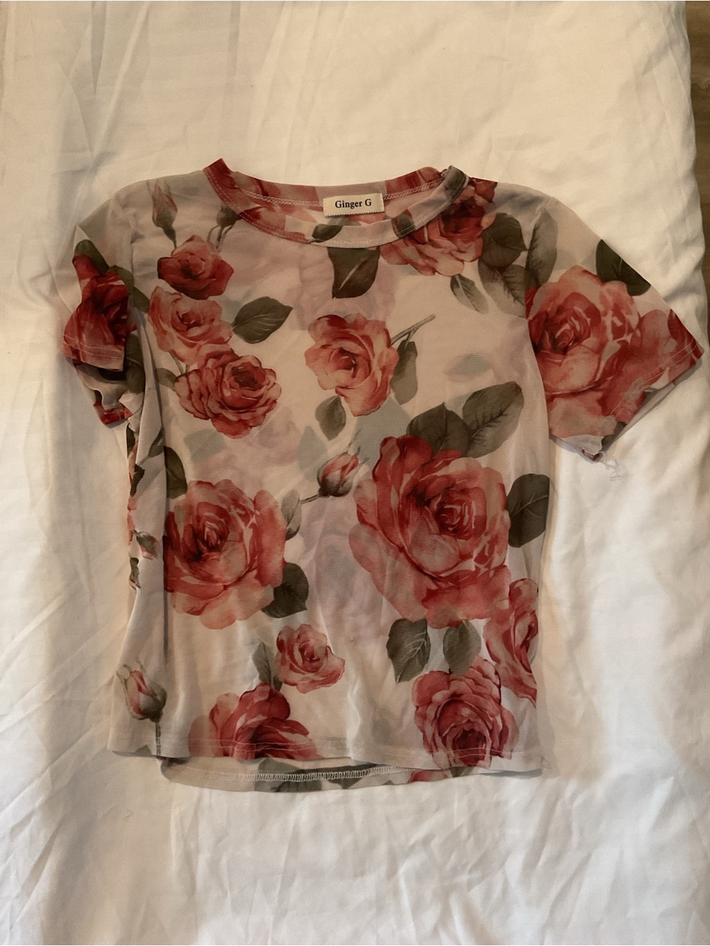 Ginger G Pink Rose Short Sleeve Floral Tee